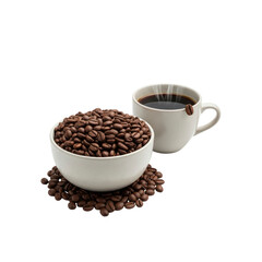 Naklejka premium Coffee beans and a cup of hot coffee