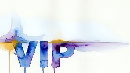 Watercolor VIP letters with colorful paint splashes and drips on white background. Luxury membership concept for premium services and exclusive access.