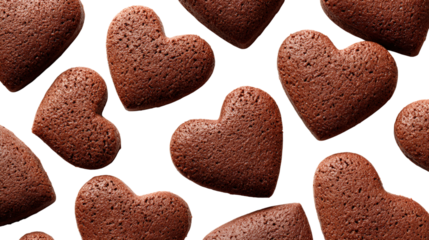 Brown chocolate heart shaped cookies pattern for valentine day celebration backdrop baking