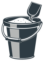 Bucket and shovel filled with sand vector illustration.