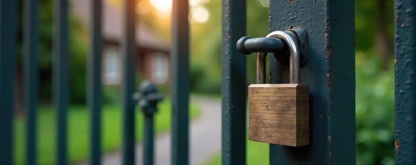 A sturdy lock secures a metal gate, symbolizing protection and security for a home or property The image evokes peace of mind and a feeling of safety and stability , fortress, lock