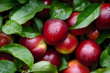 Fresh red cranberries with green leaves scattered on dark background. Organic superfood berries for healthy eating, cooking and nutrition concepts.