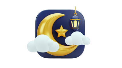 Ramadan Moon, Star, Lantern, and Clouds 3D Icon