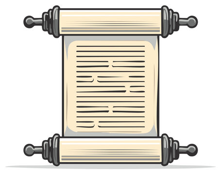 Ancient Scroll with Text and Decorative Rollers Isolated on White Background