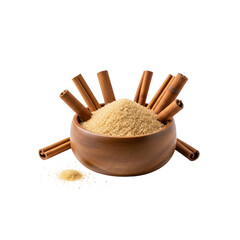 Bowl of brown sugar with cinnamon sticks