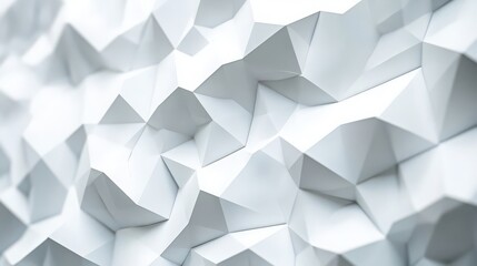 A close-up view of a white geometric surface with many triangular facets