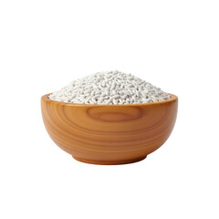 Wooden bowl filled with white seeds