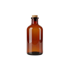 Amber glass bottle with cork stopper on Transparent Background