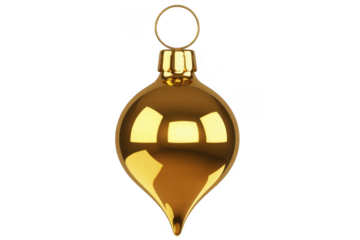 Gold Christmas Ornament shiny reflective isolated on a transparent background