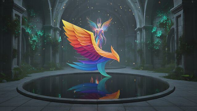 Abstract colorful background with rainbow stars and artistic animal and nature illustrations - Powered by Adobe