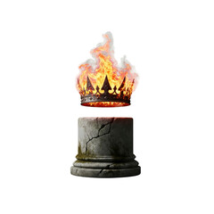 Crown in Flames on Stone Pedestal