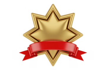 Gold star with red ribbon isolated isolated on a transparent background