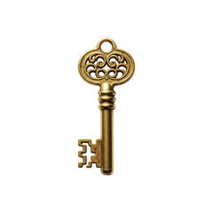 Antique brass key on Transparent Background
