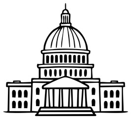 Obraz premium Prominent Domed Structure Representing Government Authority and Justice Line Drawing