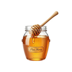 Pure Honey in Glass Jar with Wooden Dipper