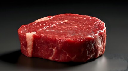 Fresh raw ribeye steak with marbling on dark background for culinary and restaurant menu designs.
