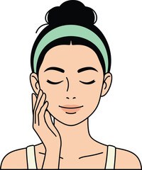 Skincare Woman Vector - Facial Beauty Routine Illustration for Spa and Wellness Branding