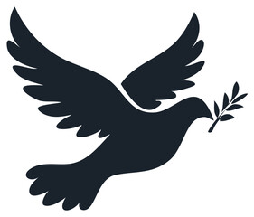 Obraz premium Flying Dove Silhouette with Olive Branch, Symbol of Peace and Hope