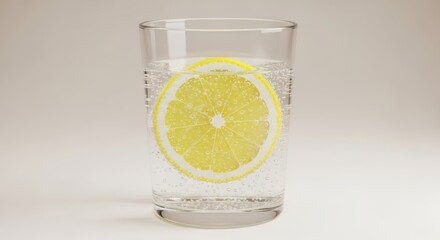 A refreshing glass of sparkling water with a slice of lemon and bubbles, perfect for a hot day