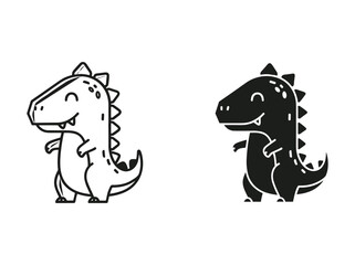 Obraz premium Cute cartoon dinosaur illustration in black and white