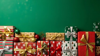 Christmas gift boxes with red ribbon decoration for a festive holiday present surprise