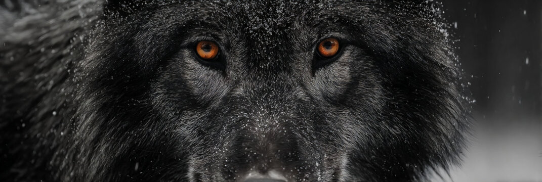 Dark Wolf with Glowing Red Eyes Staring into the Camera