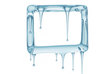 Melting blue frame with drips and drops isolated on a transparent background