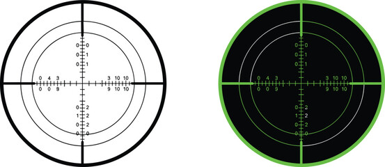 Coordinate grid, polar chart, black and green, targeting system, math diagram, concentric circles, axis labels, isolated, vector, design