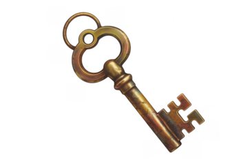 Old brass skeleton key brass key old key isolated on a transparent background