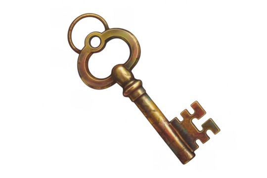 Old brass skeleton key brass key old key isolated on a transparent background - Powered by Adobe