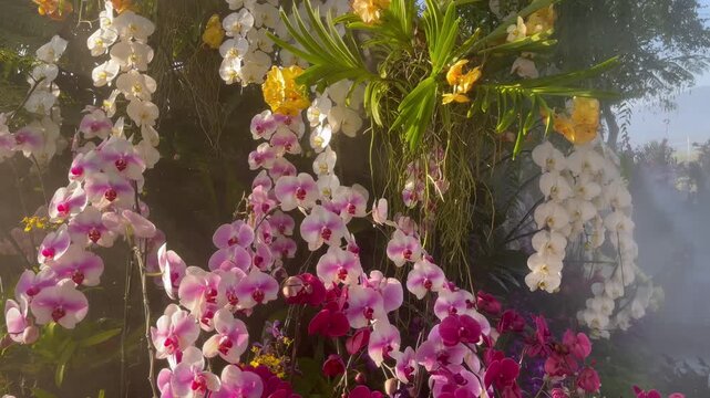 Flower festival in outdoors garden for nature trip, stock footage