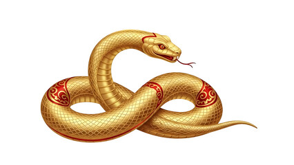 Naklejka premium Golden snake lunar new year decoration isolated on transparent background