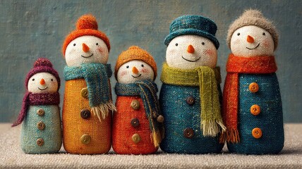 Snowman family with scarves