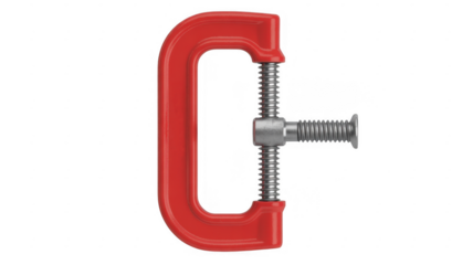 Red C clamp with silver screw red clamp metal clamp isolated on a transparent background