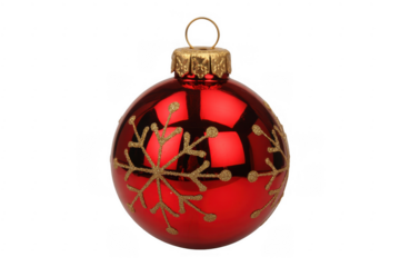 Red Christmas ornament with gold snowflake isolated on a transparent background