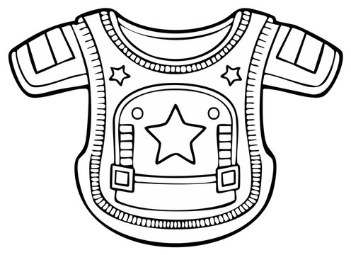Child's superhero costume vest with star emblem and belt detail coloring outline