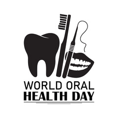 World Oral Health Day Black Minimal Dental Awareness on White Background.