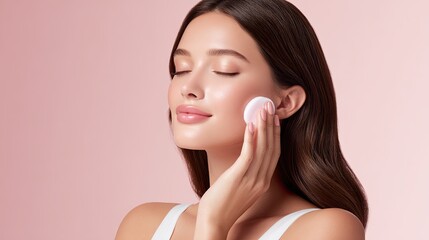 Woman applying makeup with a sponge