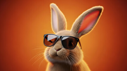 Cute bunny wearing sunglasses in sunset glow vector illustration flat design