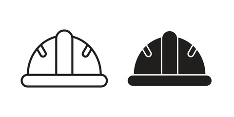Fototapeta premium Helmet icons in black glyph and liner versions for design.