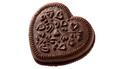 Chocolate heart shaped cookie isolated on transparent background