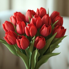 Obraz premium Beautiful bouquet of red tulips arranged elegantly in a soft setting