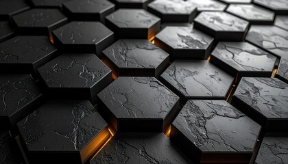 Dark Hexagonal Pattern with Glowing Orange Light.