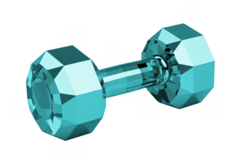 Teal crystal dumbbell weight fitness equipment isolated on a transparent background