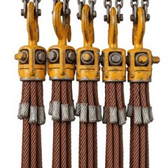 Set of industrial lifting hooks with steel cables