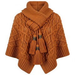 Cable knit poncho with tassels
