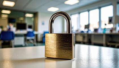 Padlock on a table in an office setting.