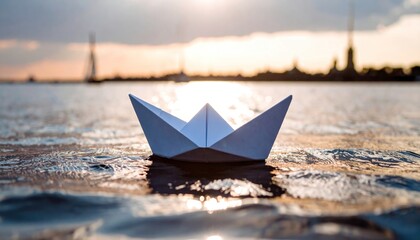 Paper Boat on Water at Sunset - A Symbol of Hope.