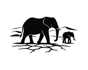 African elephant family, elephant desert silhouettes, elephant safari sunset silhouettes, rainforest river elephant vector design illustaration set collection, african elephant silhouette, © Rasel