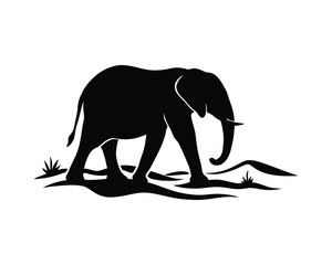 African elephant family, elephant desert silhouettes, elephant safari sunset silhouettes, rainforest river elephant vector design illustaration set collection, african elephant silhouette, © Rasel